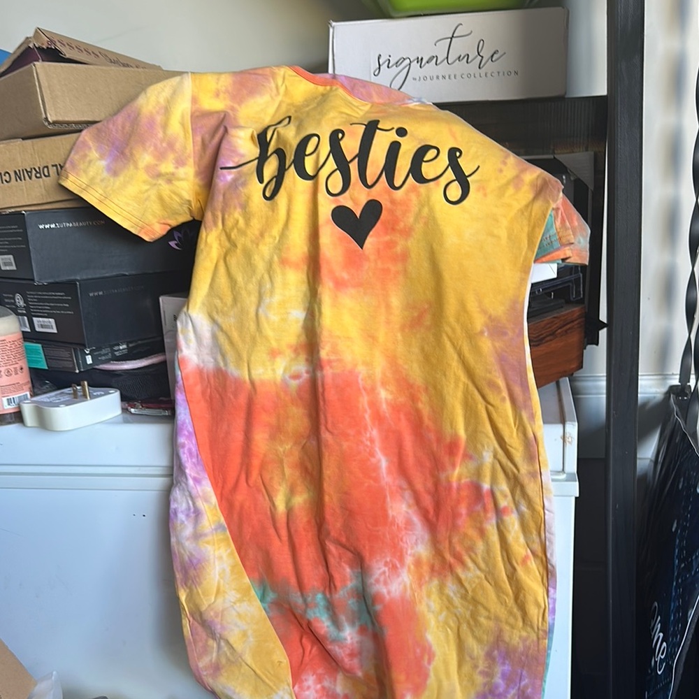 PatPat Tie-Dye 'Besties' Mini Dress in Yellow & Orange